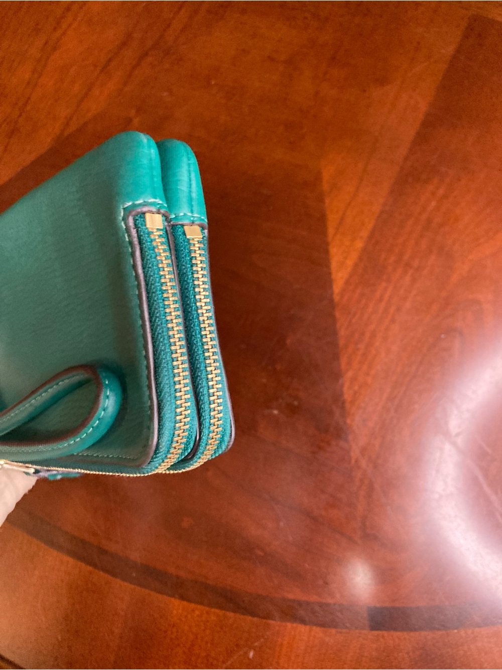 Coach CP483 Shamrock Green Pebbled Leather Corner Double Zip Wristlet EUC - Picture 7 of 12